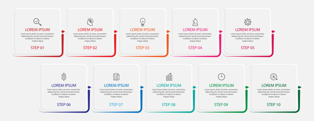Simple infographic 10 parts or options. thin line design with icons, text, number. used for process diagrams, workflow layouts, flowcharts, infographics, 
and your presentations