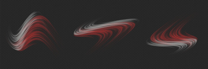 Set of abstract light lines of movement and speed. Space tunnel. Semicircular wave, light vortex trail.