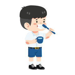 Boy brushing clean teeth cartoon