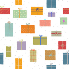 Colorful Hand Drawn Christmas Gift Boxes Pattern