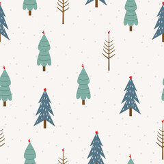 Background Hand Drawn Christmas Trees Pattern