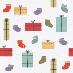 Hand Drawn Christmas Socks ,Gift Boxes Pattern