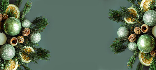 Christmas border xmas tree green baubles