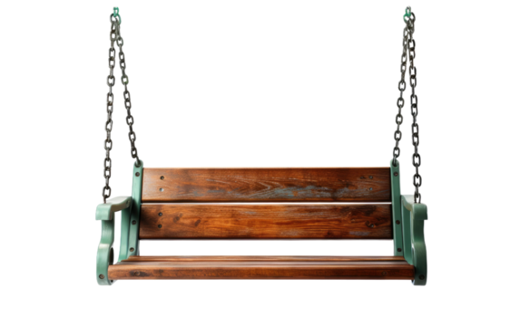 Best Quality Traditional Park Swing With Wooden Sea on White or PNG Transparent Background. - Powered by Adobe