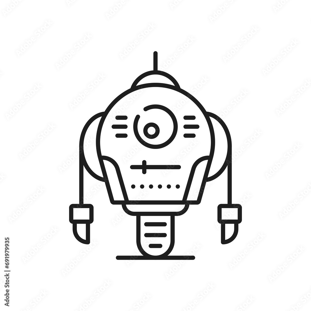 Aufkleber robot line and outline icon. isolated vector futuristic droid with metallic body, long arms and whee