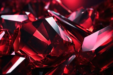  a close up of a bunch of red diamond like objects on a black and red background with a red light in the middle of the middle of the image. - obrazy, fototapety, plakaty