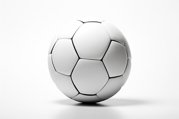  a close up of a white soccer ball on a white background with a reflection of the ball on the ground.