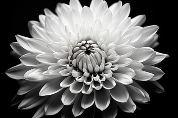  a black and white photo of a flower on a black background with a reflection of the center of the flower.