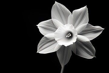  a black and white photo of a flower with a stem in the middle of the flower, with a black background.