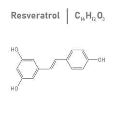 Chemical structure of Resveratrol (C14H12O3). Chemical resources for teachers and students. Vector illustration.