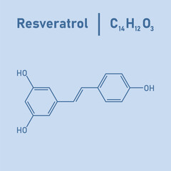 Chemical structure of Resveratrol (C14H12O3). Chemical resources for teachers and students. Vector illustration.