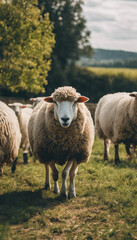 Fototapeta premium Sheep Serenity A Tranquil Glimpse into Rural Farm Life