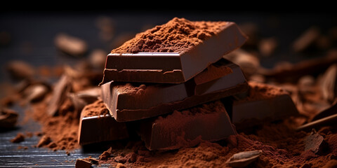 chocolate pieces , Milk chocolate and chocolate bar .AI Generative  - obrazy, fototapety, plakaty