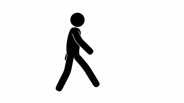 Walking icon man stumbles and falls somersaulting over his head. Animation with alpha channel