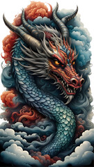 Fototapeta premium dragon on the clouds tattoo