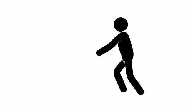 Pictogram man walking, stumbling and falling. Animation with alpha channel. Stickman falling