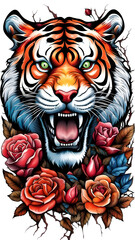 Tiger head tattoo with rose