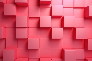  a wall of pink cubes is shown with a red light coming from the top of the cubes and the bottom of the cubes.