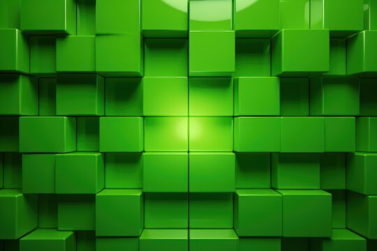  an abstract green background with cubes and a bright light at the end of the image in the center of the image.