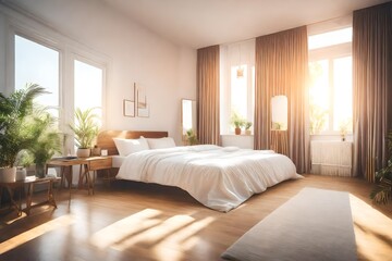 Fototapeta na wymiar light bedroom interior in sunlight .