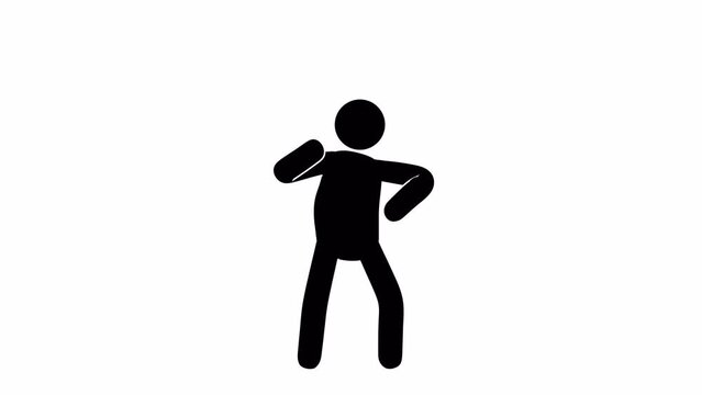 Pictogram man throwing his hand up in victory gesture. Stickman gesture - YES. Victory. Animation with alpha channel