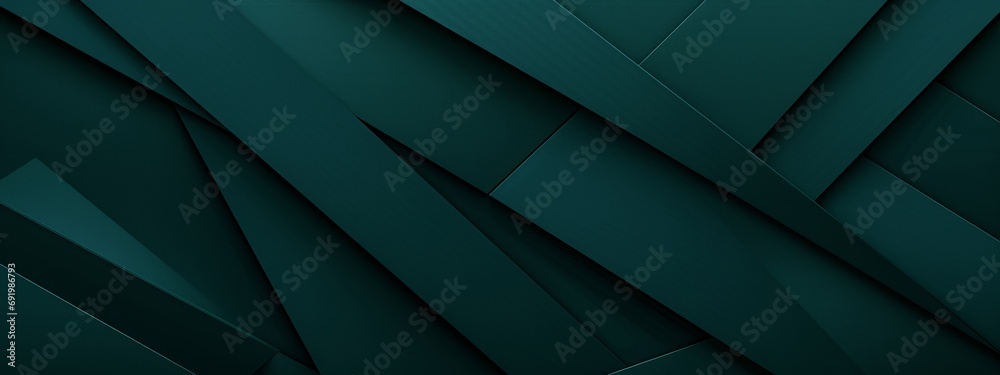 Poster Abstract texture dark green background banner panorama long with 3d geometric triangular gradient shapes for website, business, print design template metallic metal paper pattern illustration wall