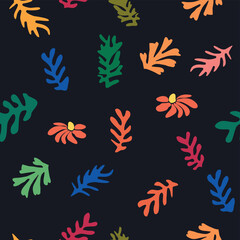Fototapeta na wymiar floral pattern, crooked leaves and red flowers