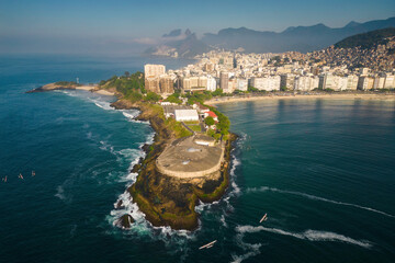 Aerial View of Copacabana Fort and the Beach in Rio de Janeiro, Brazil