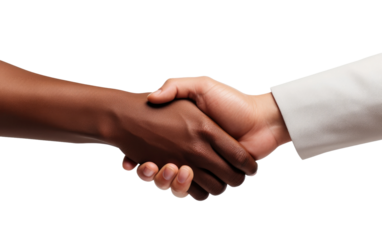Black and White Handshake on White or PNG Transparent Background