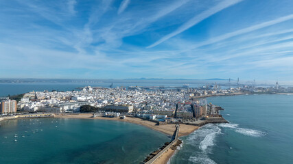 vista aérea de la playa de la caleta en la ciudad de Cádiz, Andalucía