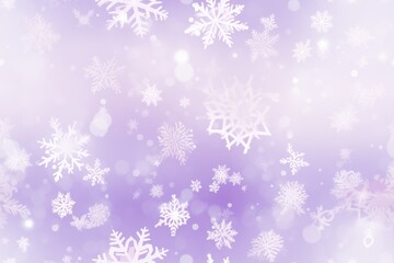 Naklejka na ściany i meble a blurry photo of snow flakes on a purple and white background with boke of snow flakes.