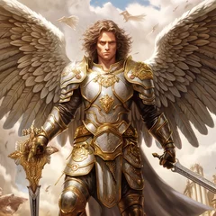 Deurstickers Graphic and biblical representation of the Archangel Michael. AI generativ. © Dar1930