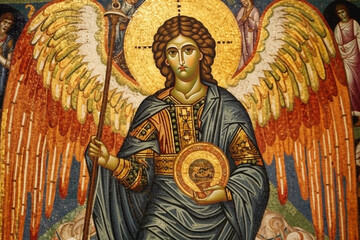 Obraz premium the depiction of St Michael the Archangel in Byzantine art . AI generative.