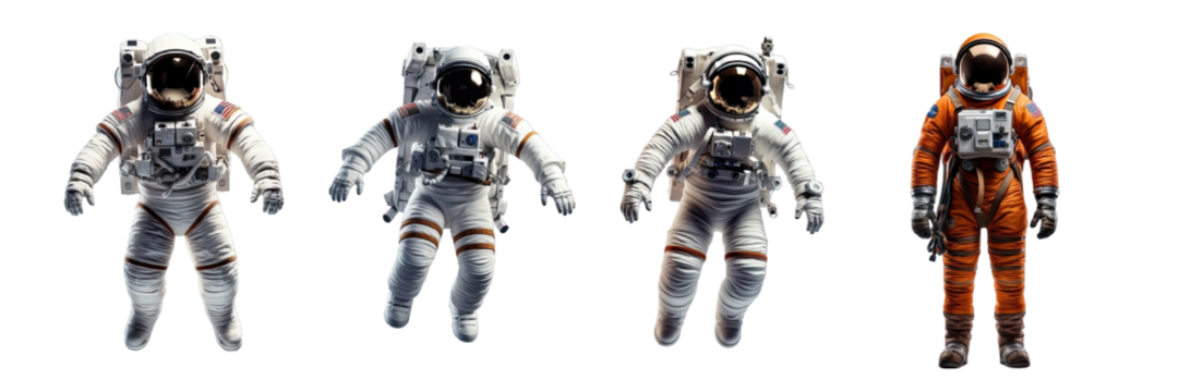 Collection of PNG. Astronaut in a space suit isolated on a transparent background.