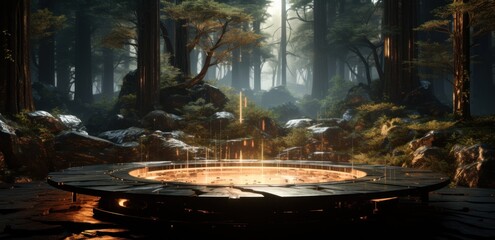 an animated table in the forest