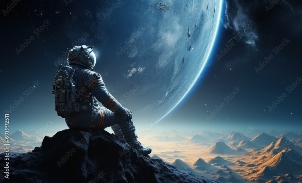 Wall mural an astronaut is shown in his spacesuit with space on the background