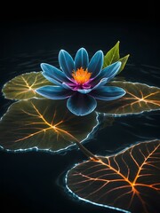 lotus flower on the water, glowing lines 