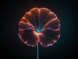 transparent glowing flower, glowing lines, black background, for design, isolated