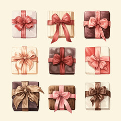 Collection of vintage gift boxes for holidays: Christmas, New Year, Valentine's Day, Women's Day, Mother's Day