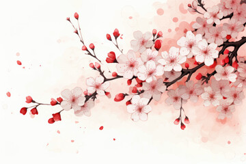 Cherry blossom invitation card design template. Watercolor cherry blossom invitation. © Rimsky
