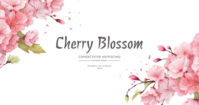 Cherry blossom invitation card design template. Watercolor cherry blossom invitation.