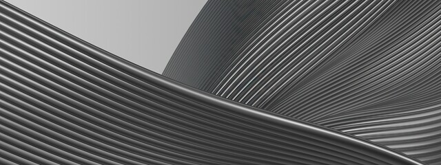 Silver, dark gray metal wavy strips Bezier curve chic Elegant Modern 3D Rendering abstract background