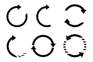 Black arrow rotate icons set on white