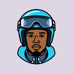 black man wearing ski helmet icon vector