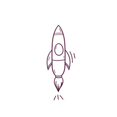 Hand Drawn illustration of rocket icon. Doodle Vector Sketch Illustration