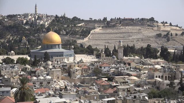 Beautiful panoramic view of the Dome of the Rock and the old city of Jerusalem
