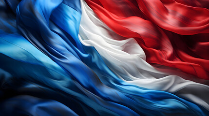 A stunning French flag waving in the wind on July 14th, a patriotic sight,