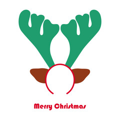 Merry Christmas card with reindeer antlers headband  on white background vector illustration