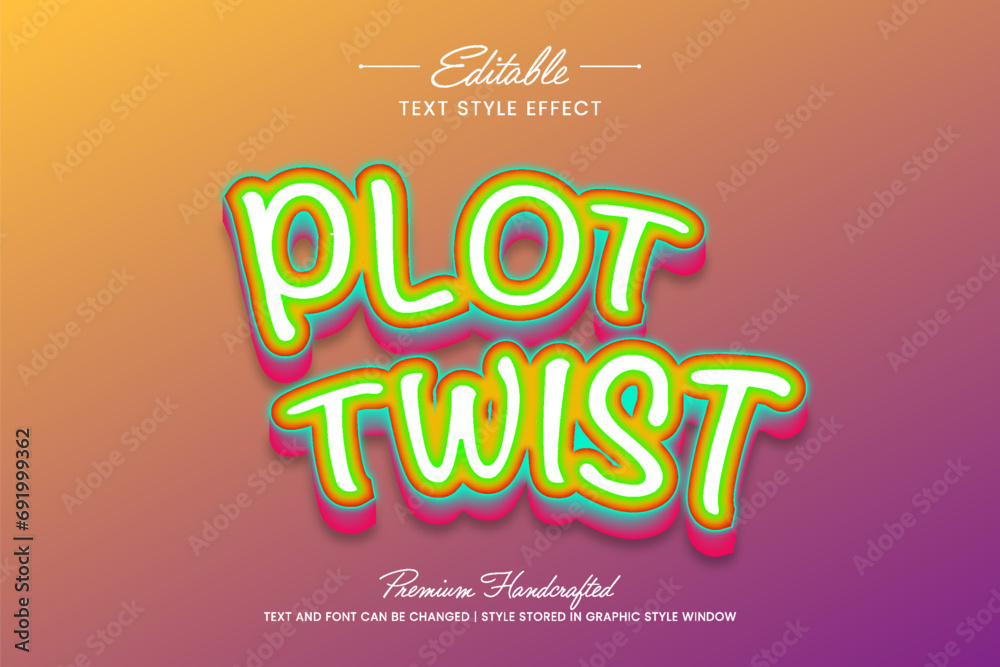Poster glowing plot twist sign vector graphic style on gradient background. editable vector 3d text effect.