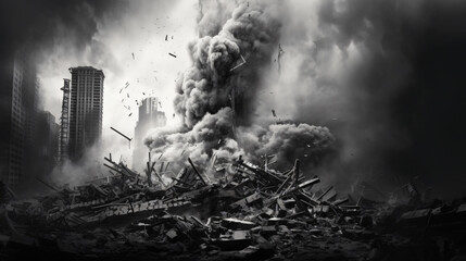 Destruction of skyscrapers imitation terrorist attack - obrazy, fototapety, plakaty
